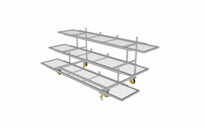 Big Bench With Three Shelves, 4 Solid Castors And 2 Brakes – 10’L, 4D X 43″H